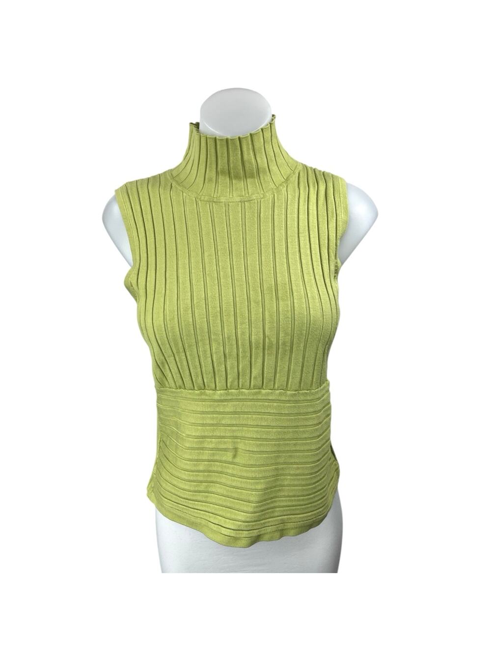 Andre Oliver Women's Green Ribbed Knit Turtleneck Sleeveless Sweater Top Size M